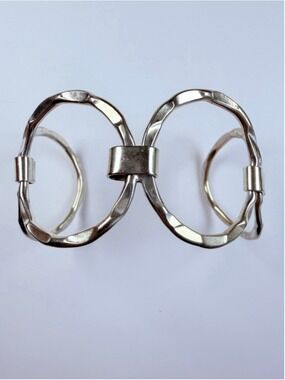 Interlocking Hammered Links 925 Sterling Silver 38.5MM Cuff Bracelet VTG Mexico
